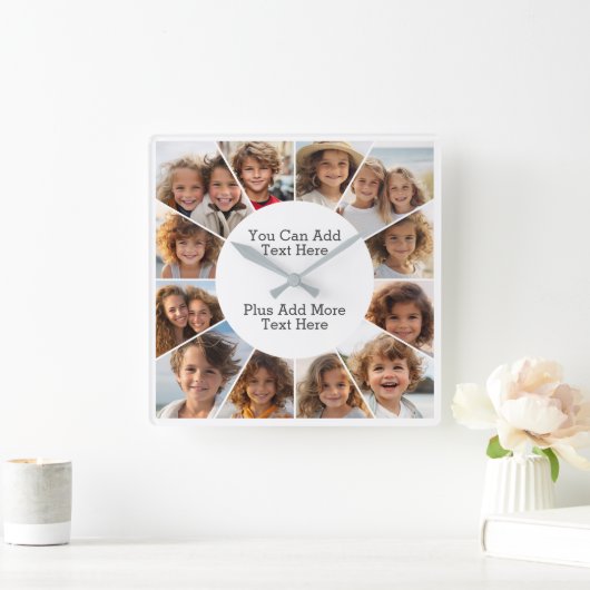 12フォトグミニマルリッドとシンプル文字スクエア壁 スクエア壁時計 (ホーム)