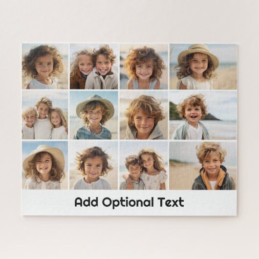 12フォトグリッドのコラージュ – 白 – モダンタイプ黒 ジグソーパズル (横)