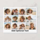 12フォトグリッドのコラージュ – 白 – モダンタイプ黒 ポストカード (正面)