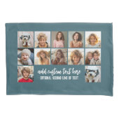 12フォトコラージグリッド – 2つの文字ボックス – 青い白 枕カバー (正面)