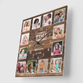 12フォトコラージファミリータイム引用文ファームハウスウッド スクエア壁時計 (傾斜)