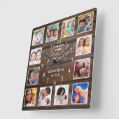 12フォトコラージファミリー引用文ダークブラウン木材 スクエア壁時計 (傾斜)