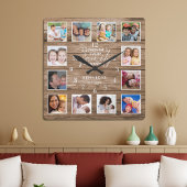 12フォトコラージファミリー引用文再生木材 スクエア壁時計