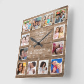 12フォトコラージファミリー引用文再生木材 スクエア壁時計 (傾斜)