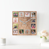 12フォトコラージファミリー引用文風化木材 スクエア壁時計 (ホーム)