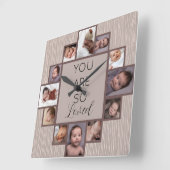 12フォトコラージュあなたはとても愛されている引用文ウッド スクエア壁時計 (傾斜)