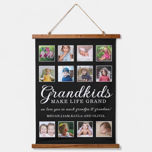 12フォトコラージュおじいちゃんメイクライフグランド引用文 吊り下げ型タペストリー (正面)