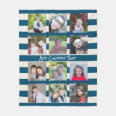 12フォトコラージュとブルー名門私立校風のアイボリーストライプ フリースブランケット (正面)