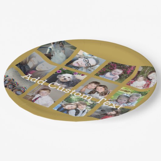 12フォトコラージュと金ゴールド背景 ペーパープレート (アングル)