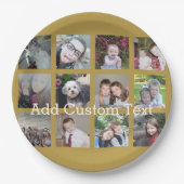 12フォトコラージュと金ゴールド背景 ペーパープレート (正面)