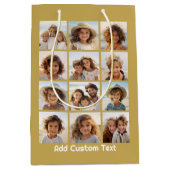 12フォトコラージュと金ゴールド背景 ミディアムペーパーバッグ (正面)