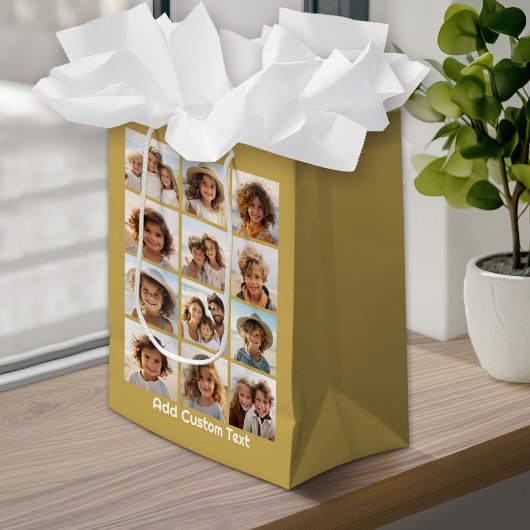 12フォトコラージュと金ゴールド背景 ミディアムペーパーバッグ