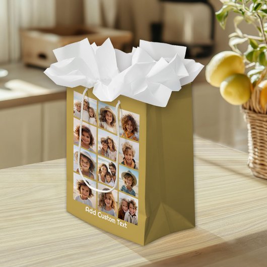 12フォトコラージュと金ゴールド背景 ミディアムペーパーバッグ