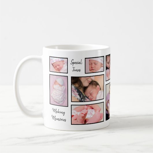 12フォトコラージュによる思い出インスパイアの引用文 コーヒーマグカップ (左)