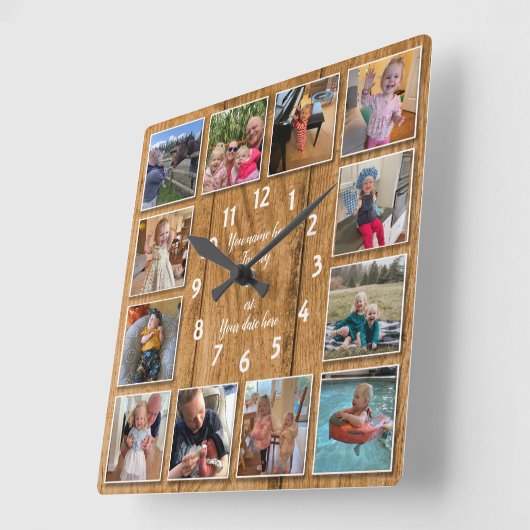 12フォトコラージュのパーソナライズされた壁掛け時計 スクエア壁時計