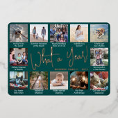 12フォトコラージュティール（緑がかった色）なんて年だ！スクリプトモダン 箔シーズンカード (正面)