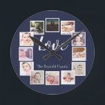 12フォトコラージュパーソナライズされたブルー ラウンド壁時計<br><div class="desc">12写真コラージュパーソナライズされたテンプレートブルーの壁時計…単に自分の写真と文字をこの壁時計に追加素晴らし..簡単をパーソナライズする…リサオからカスタマイズ可能な写真テンプレート時計 – 完璧なギフト – アイディア</div>