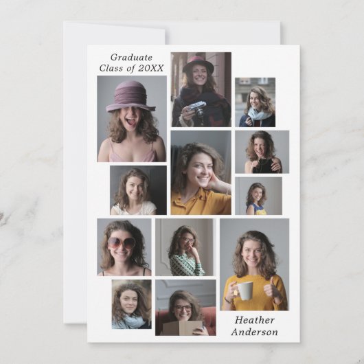 12フォトコラージュパーソナライズされた大学院名・学年 案内状 (正面)