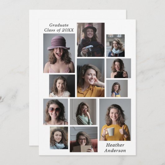 12フォトコラージュパーソナライズされた大学院名・学年 案内状 (正面/裏面)