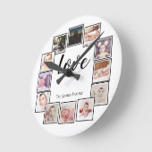 12フォトコラージュパーソナライズされた白黒 ラウンド壁時計 (傾斜)