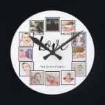 12フォトコラージュパーソナライズされた白黒 ラウンド壁時計<br><div class="desc">12フォトコラージュテンプレートパーソナライズされた白黒壁時計…自分の写真と文字をこの壁掛けに素晴らし加えれば…簡単をカスタマイズ…リカソの写真テンプレート時計 – 完璧な贈り物アイディア</div>