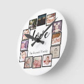 12フォトコラージュパーソナライズされた白黒 ラウンド壁時計 (傾斜)