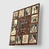 12フォトコラージュファミリ引用文パレット木目ヴィンテージ スクエア壁時計 (傾斜)