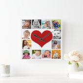 12フォトコラージュユニークハートカスタムパーソナライズされた スクエア壁時計 (ホーム)