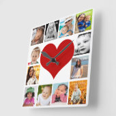 12フォトコラージュユニークハートカスタムパーソナライズされた スクエア壁時計 (傾斜)