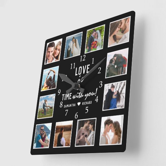 12フォトコラージュラブ引用文結婚の記念日 スクエア壁時計 (傾斜)