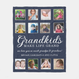 12フォトコラージュ孫が人生を大青にする フリースブランケット
