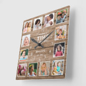 12フォトコラージュ家族の時間引用文再生木材 スクエア壁時計 (傾斜)