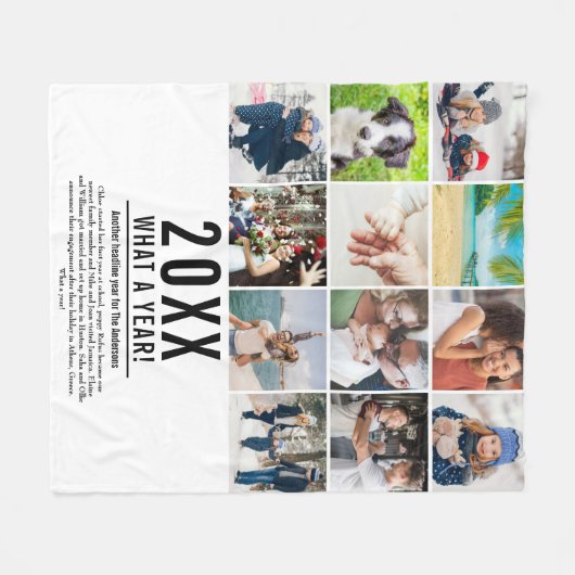 12フォトコラージュ家族レビューモダン年 フリースブランケット (正面(横))