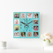 12フォトコラージュ引用文ブルーウッドビーチハウス スクエア壁時計 (ホーム)