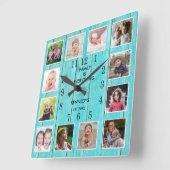 12フォトコラージュ引用文ブルーウッドビーチハウス スクエア壁時計 (傾斜)