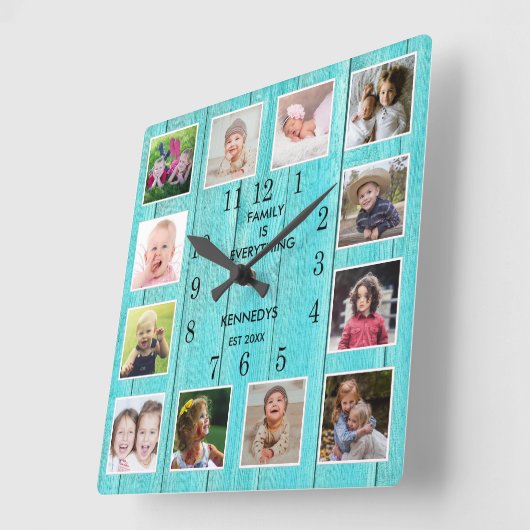 12フォトコラージュ引用文ブルーウッドビーチハウス  スクエア壁時計 (傾斜)