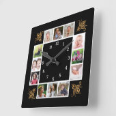 12フォトコラージュ独自の金ゴールドブラックを作成 スクエア壁時計 (傾斜)