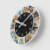 12フォトコラージュ白黒ファミリー&フレンド ラウンド壁時計 (傾斜)