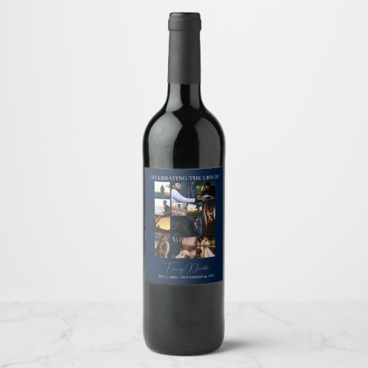 12フォトコラージュ祝の生涯の葬儀 ワインラベル (正面)