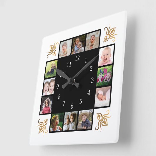 12フォトコラージュ自分の黒を作成 スクエア壁時計 (傾斜)