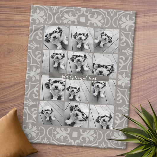 12フォトコラージュ – ファームハ素朴ウスベージュパターン フリースブランケット