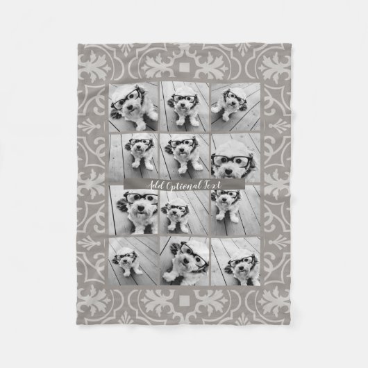 12フォトコラージュ – ファームハ素朴ウスベージュパターン フリースブランケット (正面)