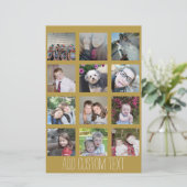12フォトコラージュ – 金ゴールド背景ホリデーカード (スタンド正面)