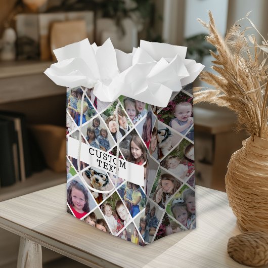 12フォトダイヤモンドパターカスタムン文字 ミディアムペーパーバッグ