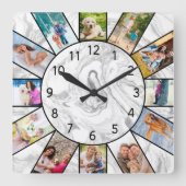 12フォトパーソナライズされたコラージュグレー白大理石 スクエア壁時計 (正面)