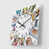 12フォトパーソナライズされたコラージュグレー白大理石 スクエア壁時計 (傾斜)