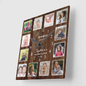 12フォトパーソナライズされたコラージュ引用文ブラウン材 スクエア壁時計 (傾斜)