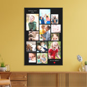 12フォトファミリーメモリーコラージュとハートのブラック キャンバスプリント (インサイチュ (リビング))