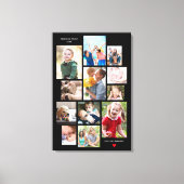 12フォトファミリーメモリーコラージュとハートのブラック キャンバスプリント (正面)