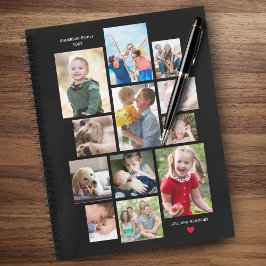 12フォトファミリーメモリーコラージュとハートのブラック ノートブック